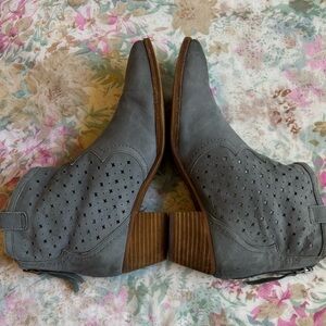 Sam Edelman Light Blue Suede Ankle Boots with Polka Dot Cut Out Design